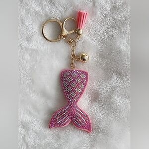 Pink Mermaid Tail Keychain with Gold Accents Bag Charm